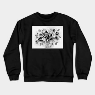 Loose Roses Still Life in Black and White Crewneck Sweatshirt